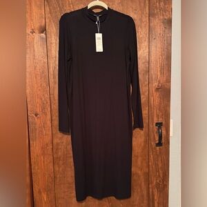 Eileen Fisher  Black Funnel Neck Long Sleeve Black Dress - New With Tags